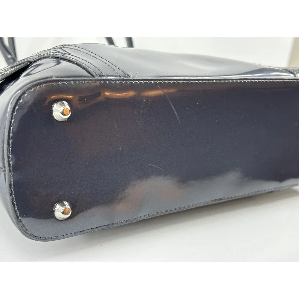 Beijo Classic Handbag Charcoal Patent Faux Leather Satchel‎ Top Handle Purse EUC